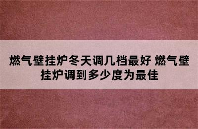 燃气壁挂炉冬天调几档最好 燃气壁挂炉调到多少度为最佳